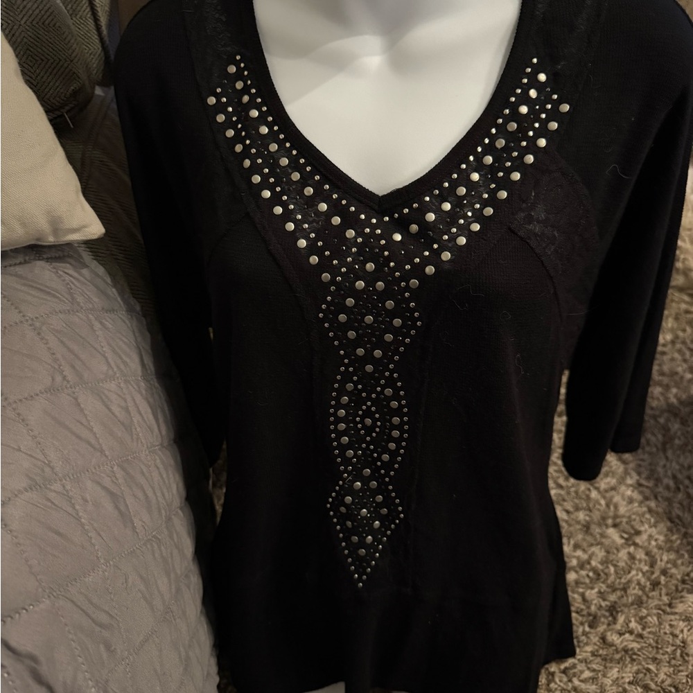 Style & co black embellished top sz S